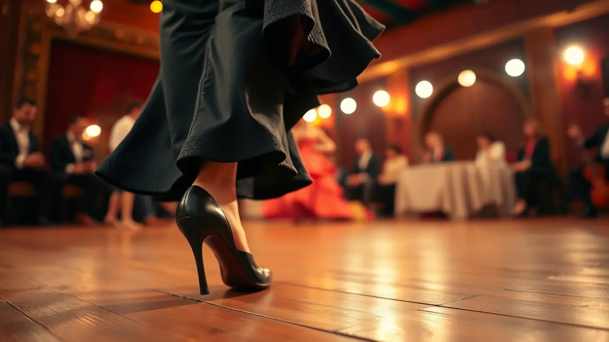 Generic image of a flamenco dancer's feet on a tablao stage.