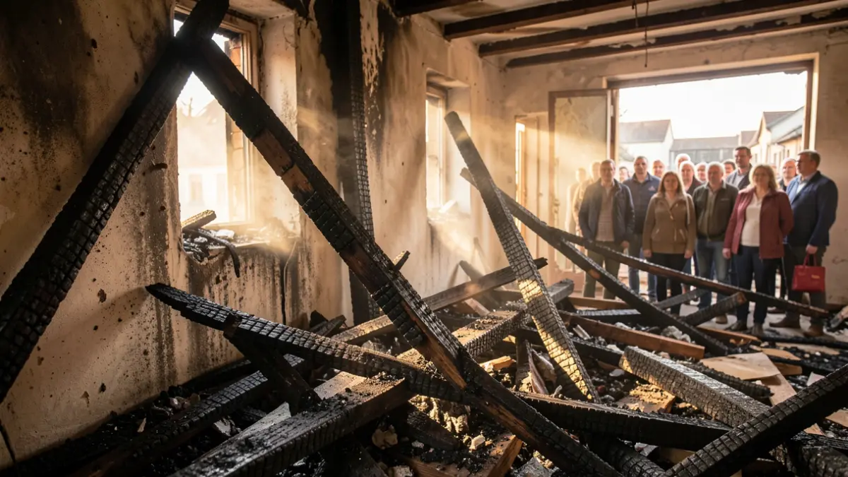 Image of the remains of a house after a fire.