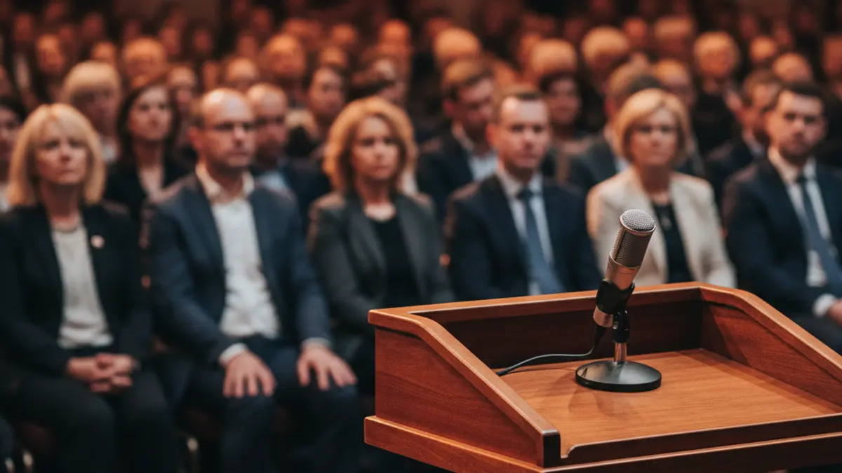 Imagen genérica de un micrófono en un podio, simbolizando un evento político.