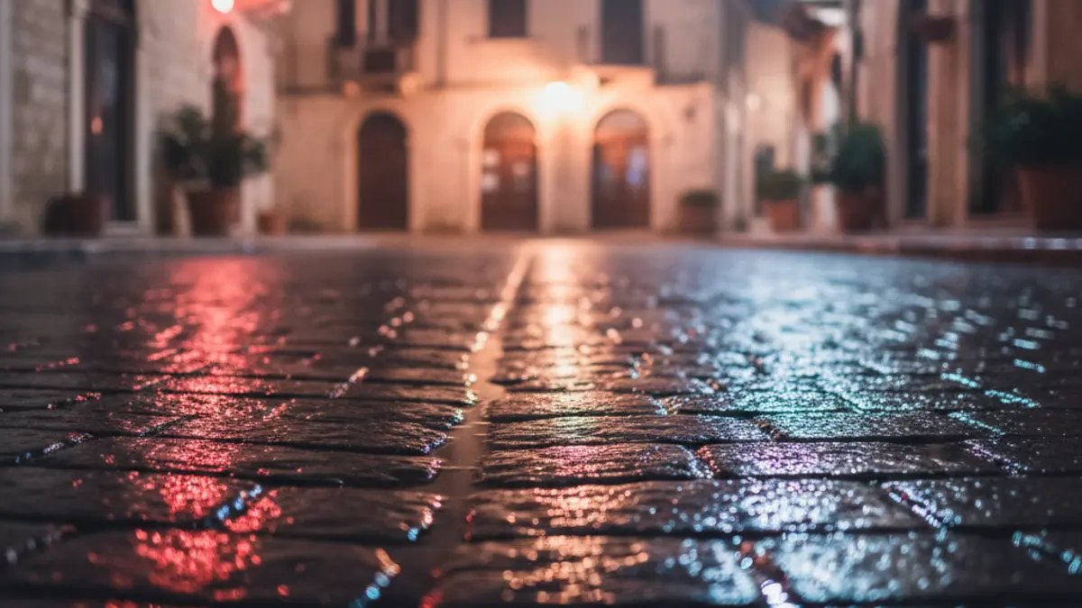 Generic image of emergency lights reflected on wet asphalt.