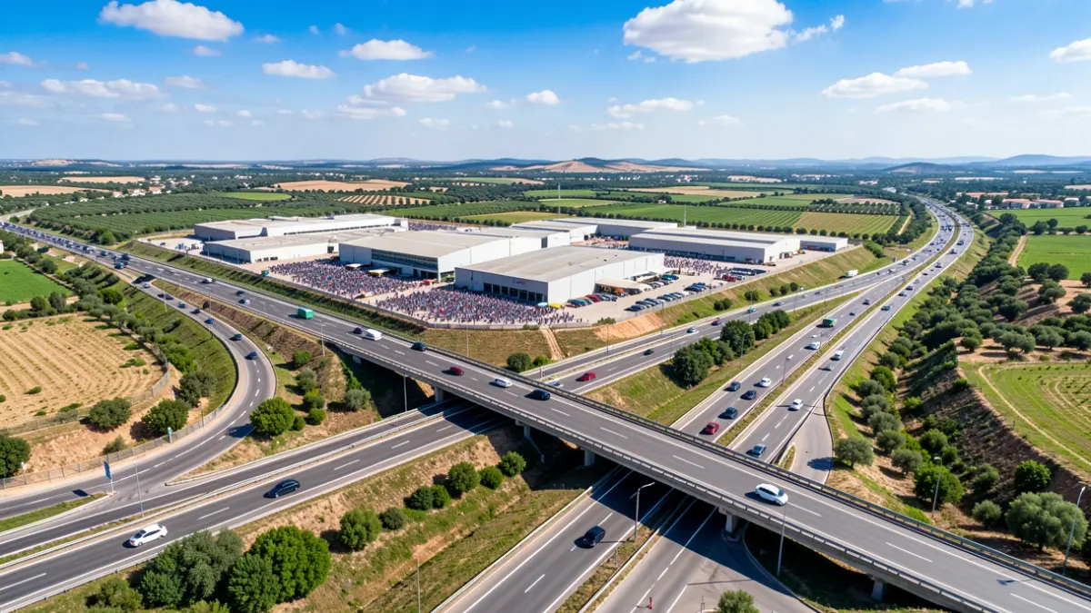 Vista aérea de la conexión entre el polígono industrial de Las Quemadas y la autovía A-4 en Córdoba.