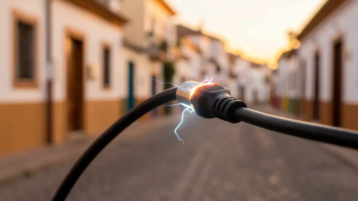 Imagen genérica de un cable eléctrico con efecto de luz parpadeante, simbolizando cortes de luz.