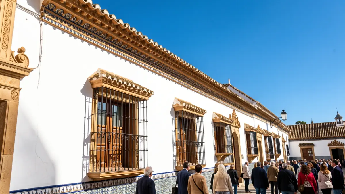 Facade of a municipal building in Andalusia with architectural details and sunlight.