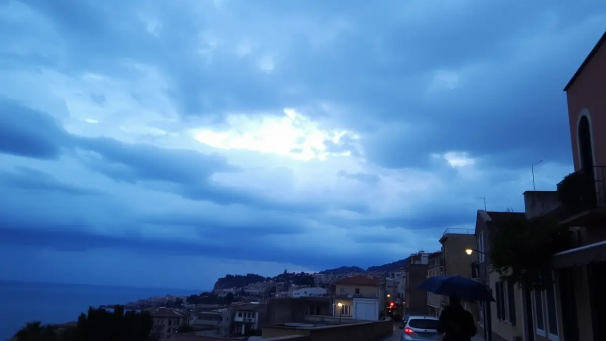 Generic image of a cloudy and rainy day in a Mediterranean city.