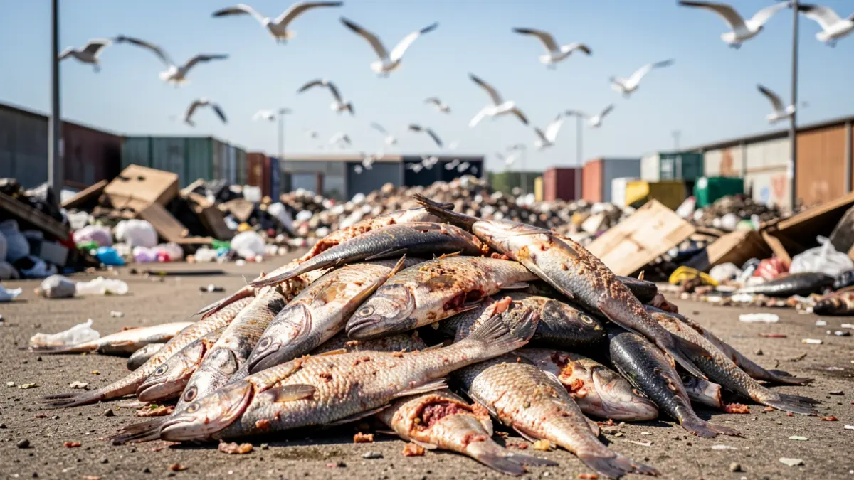 Imagen de un vertido de pescado podrido en Málaga.