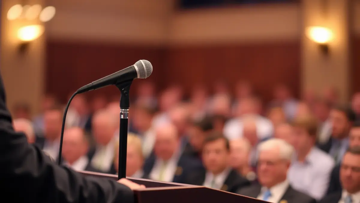 Generic image of a microphone on a podium, symbolizing a political event or statement.