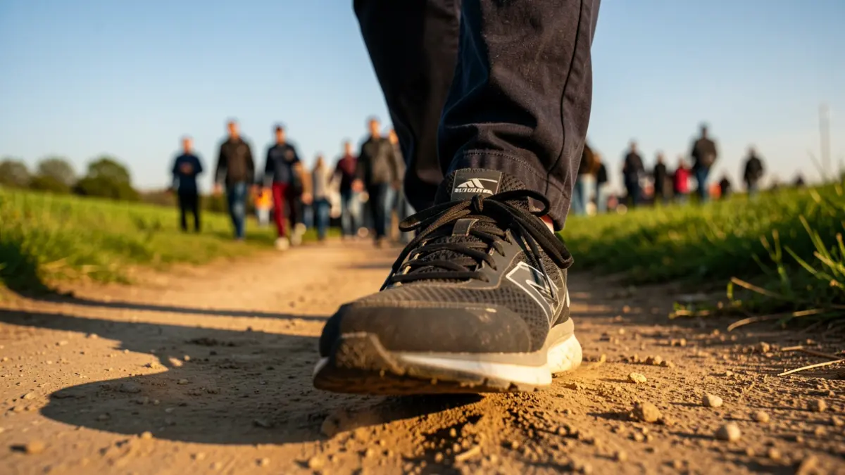 Imagen genérica de una zapatilla de running sobre un camino de tierra.
