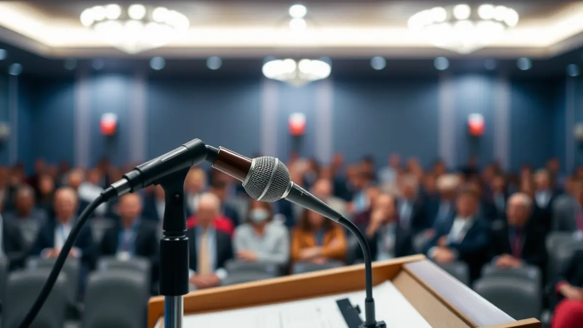 Imagen genérica de un micrófono en un atril, simbolizando un discurso político.