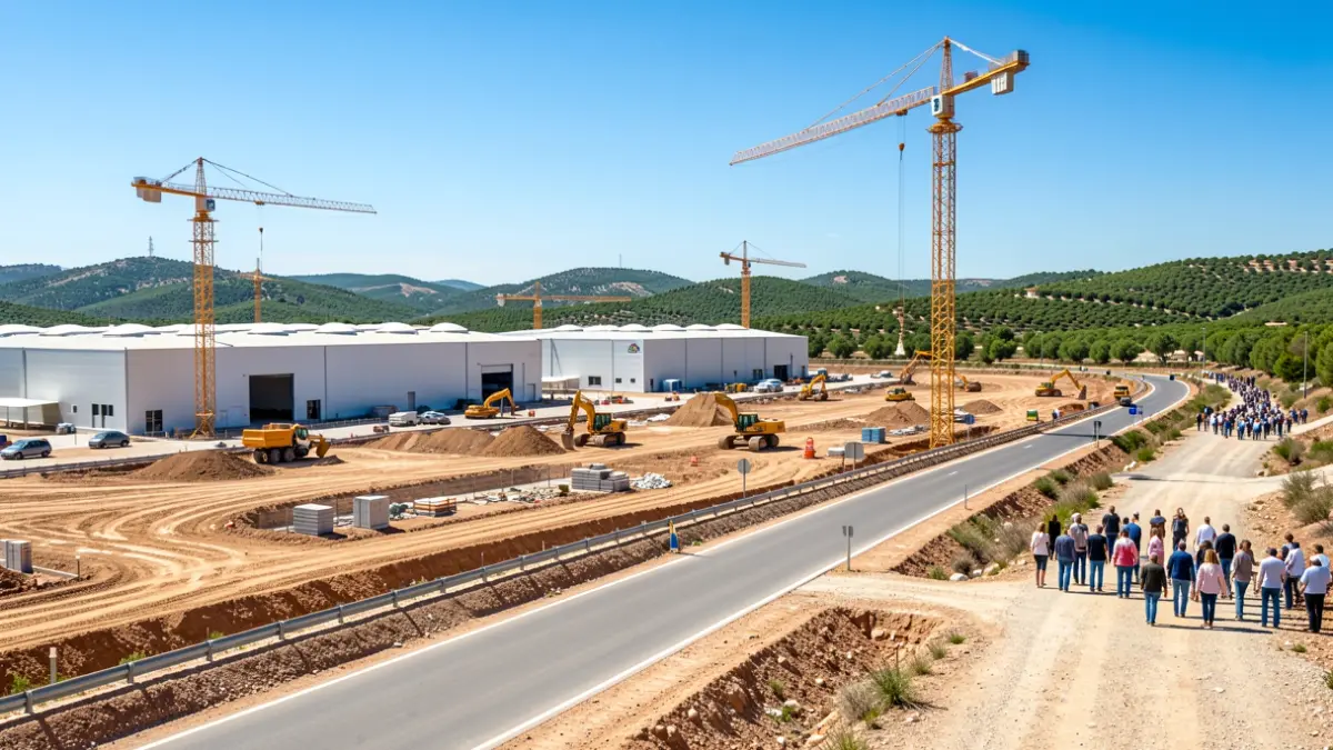 Obras de construcción de una nueva carretera para conectar polígonos industriales en Alcalá la Real.