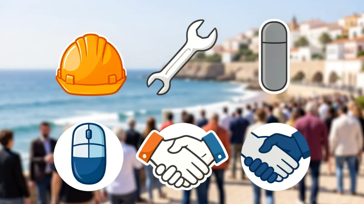 Generic image of employment symbols and the Andalusian coast.