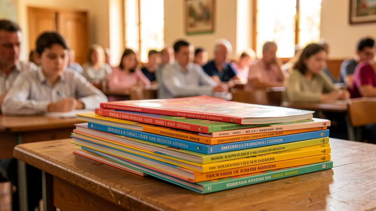 Generic image of books and school supplies in an Andalusian classroom.