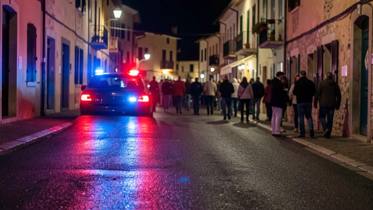 Imagen genérica de luces de emergencia policiales reflejando en asfalto mojado por la noche.