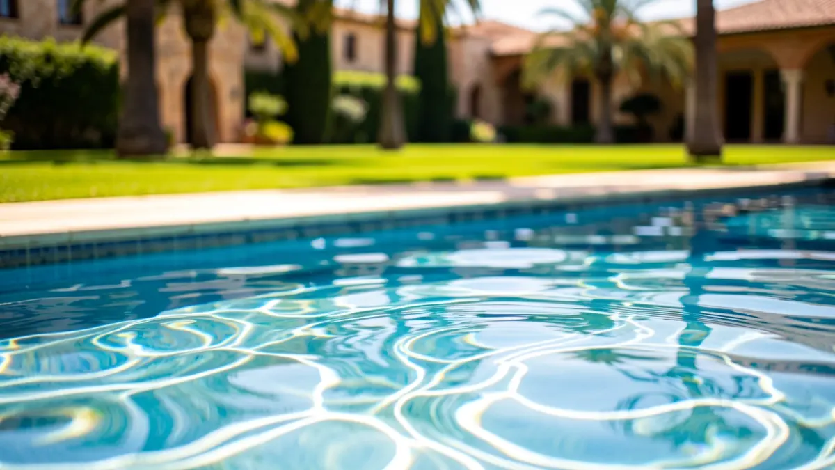 Imagen genérica de una piscina municipal en Córdoba con agua clara y vegetación.