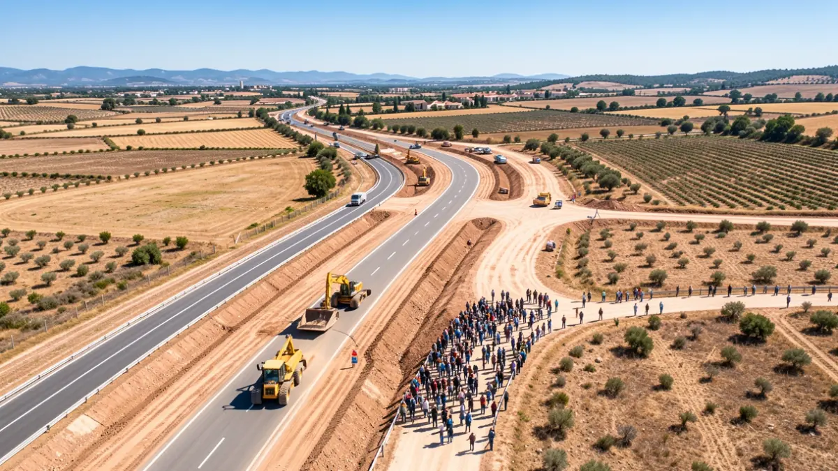Imagen aérea de las obras de ampliación de la Autovía del Olivar en la provincia de Jaén.