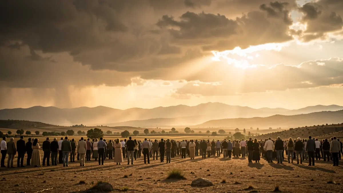 Generic image of a sky with storm clouds and intense sun over a Spanish arid landscape.