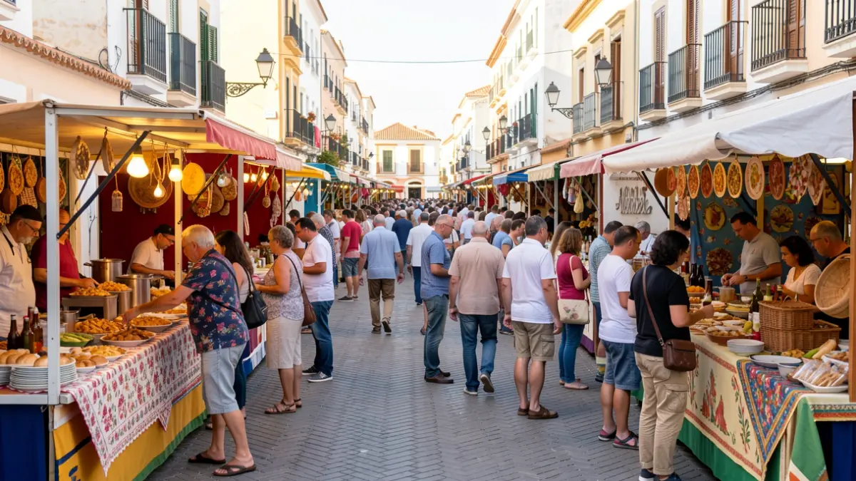 Imagen genérica de una celebración local en Algeciras con puestos de comida y ambiente festivo.