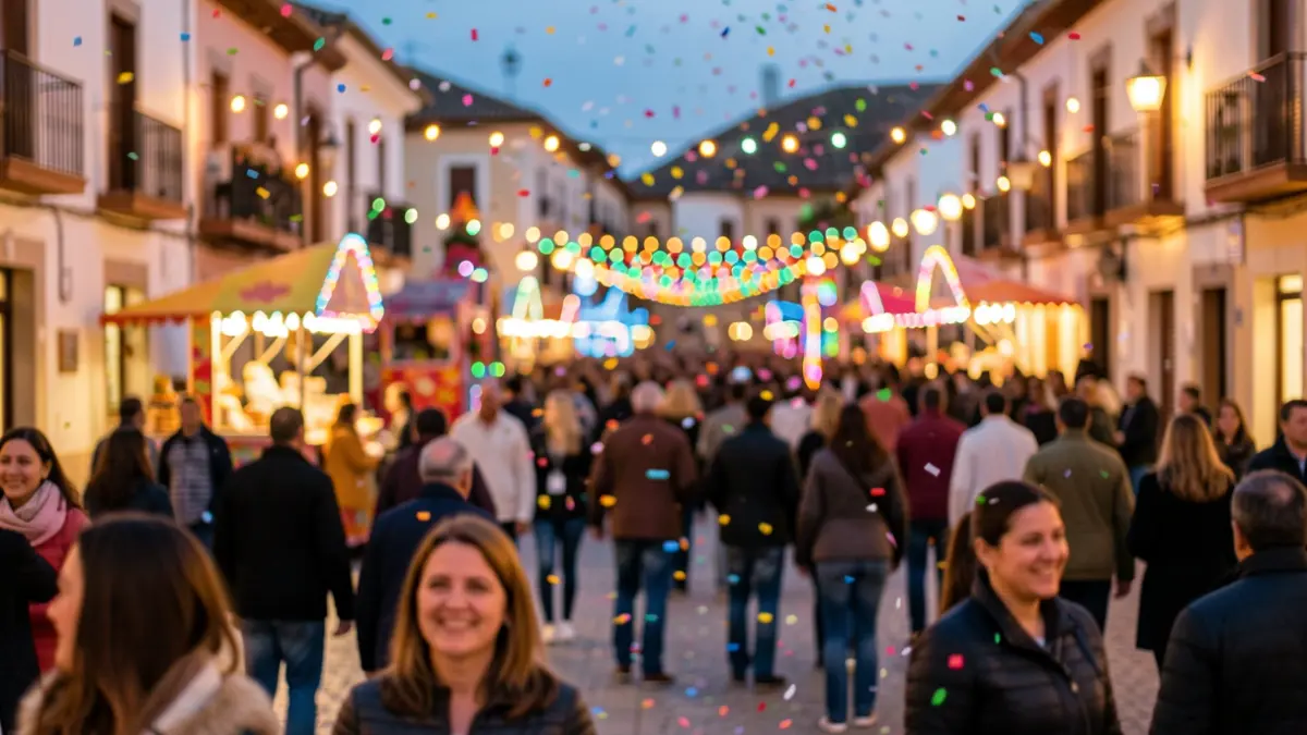 Generic image of a Spanish fair parade at dusk.