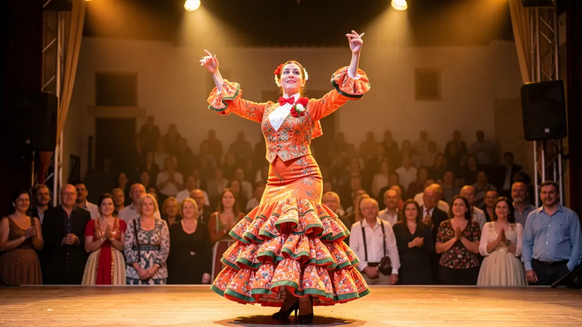 Flamenco dancer performing at the 'Paco Toronjo' National Fandangos Festival in Alosno.