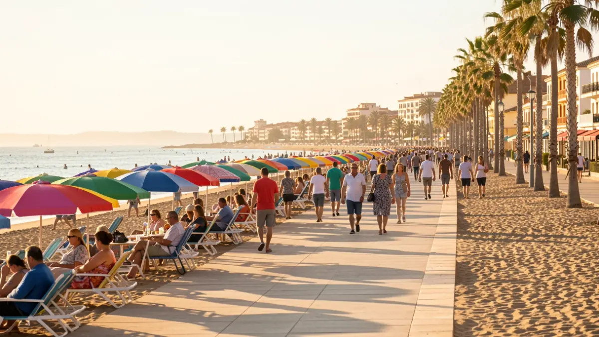Imagen genérica de una playa andaluza con sombrillas y gente a lo lejos.