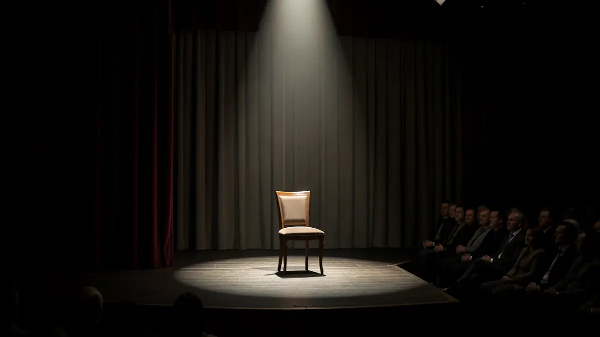 Imagen genérica de un escenario de teatro vacío con una silla iluminada.