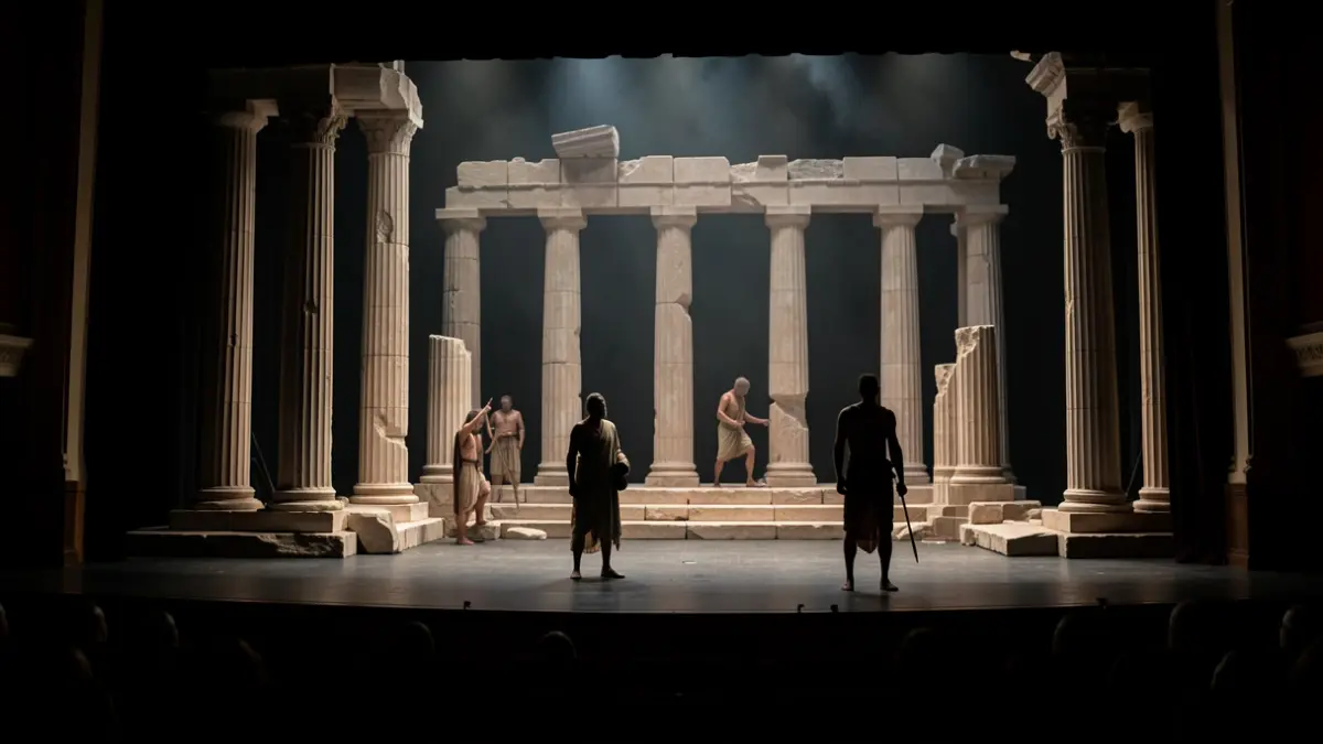 Scene from the play 'The Trojan Women' performed by theatre students in Roquetas de Mar.