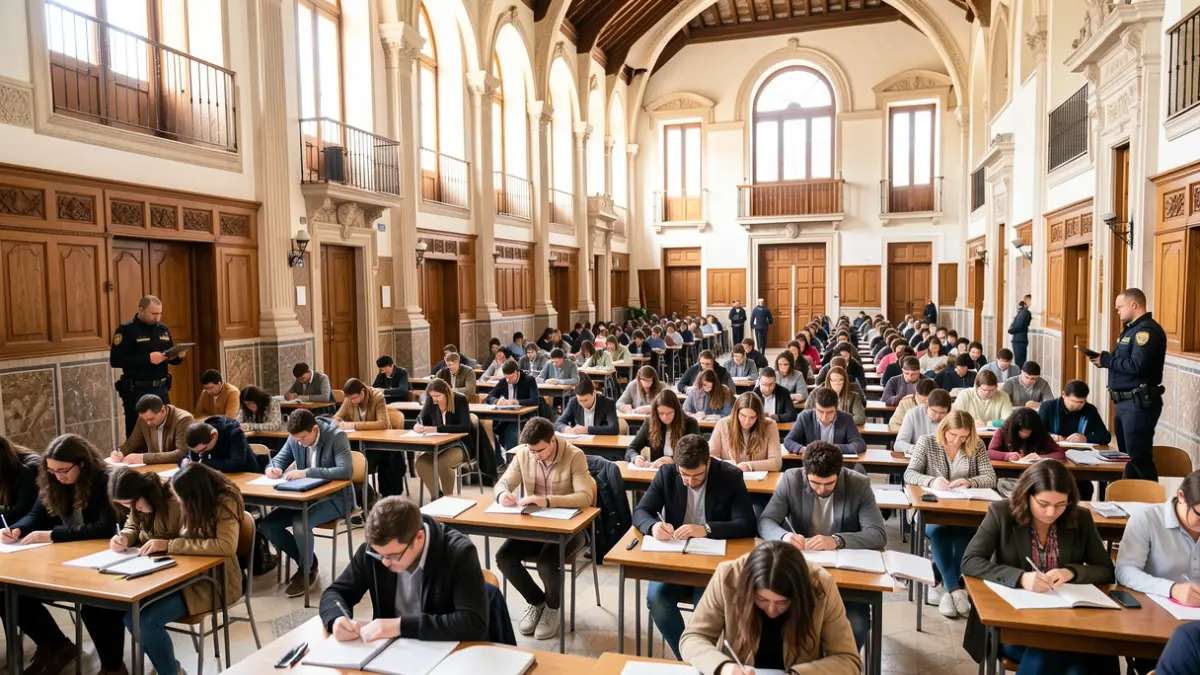 Image of students taking exams in Andalusia with security measures.