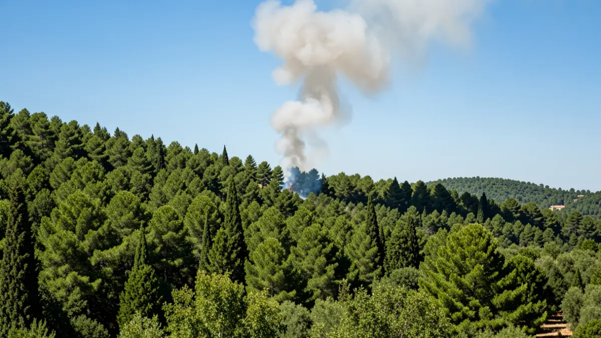 Imagen genérica de una columna de humo elevándose sobre un bosque en Andalucía.