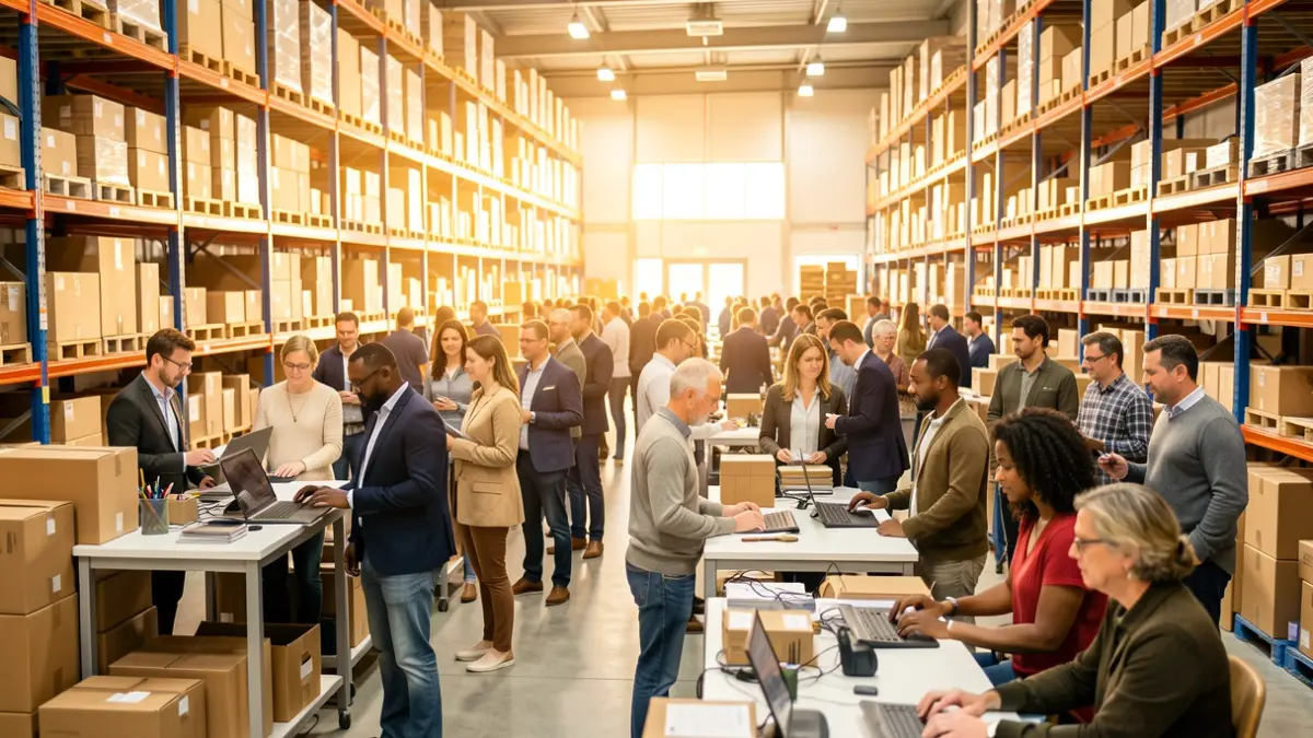 Imagen genérica de personas trabajando en un almacén logístico moderno.