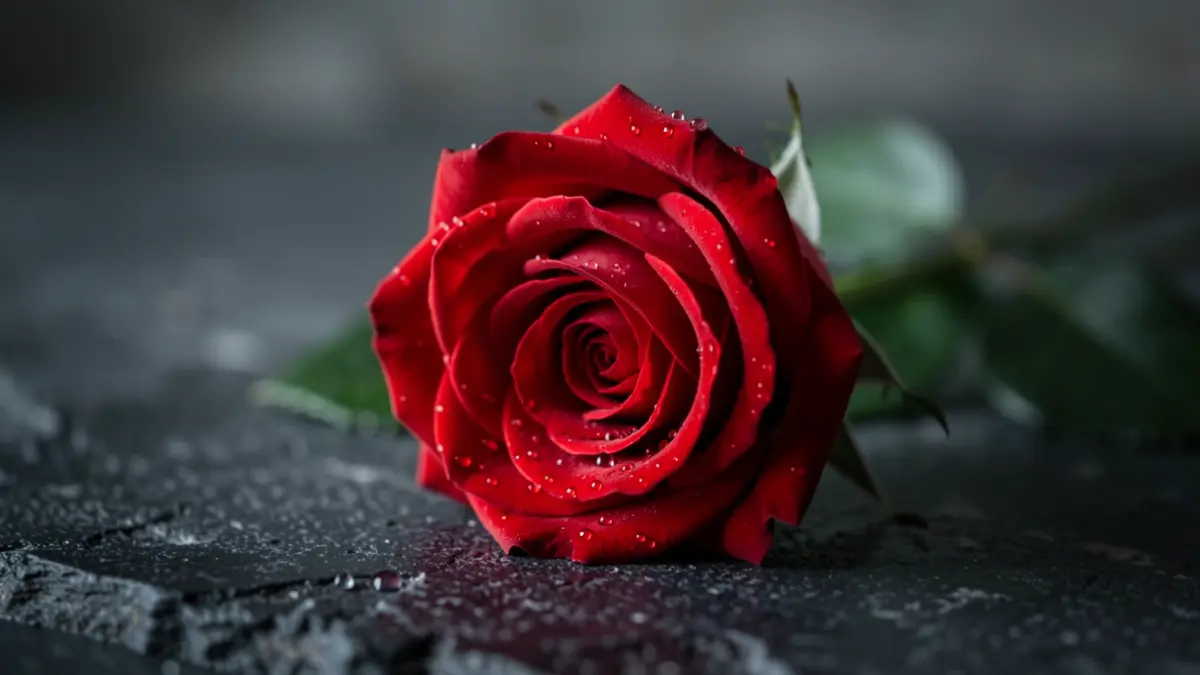 Imagen genérica de una rosa roja con gotas de rocío, simbolizando la pérdida.