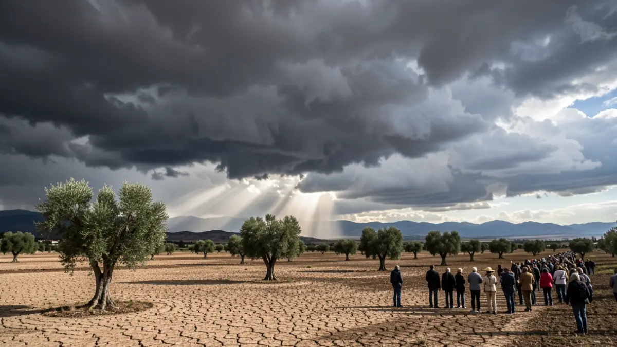Image of storm clouds forming over an Andalusian landscape.