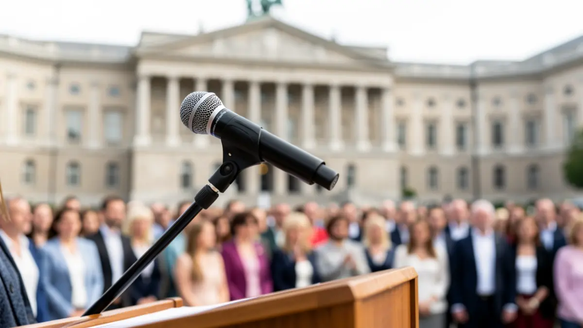 Generic image of a microphone on a podium.