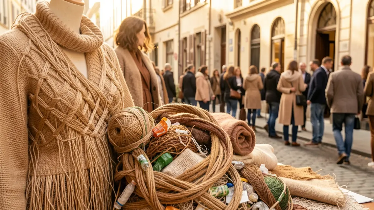 Generic image of sustainable fashion concepts, featuring natural fiber textures and circularity elements.