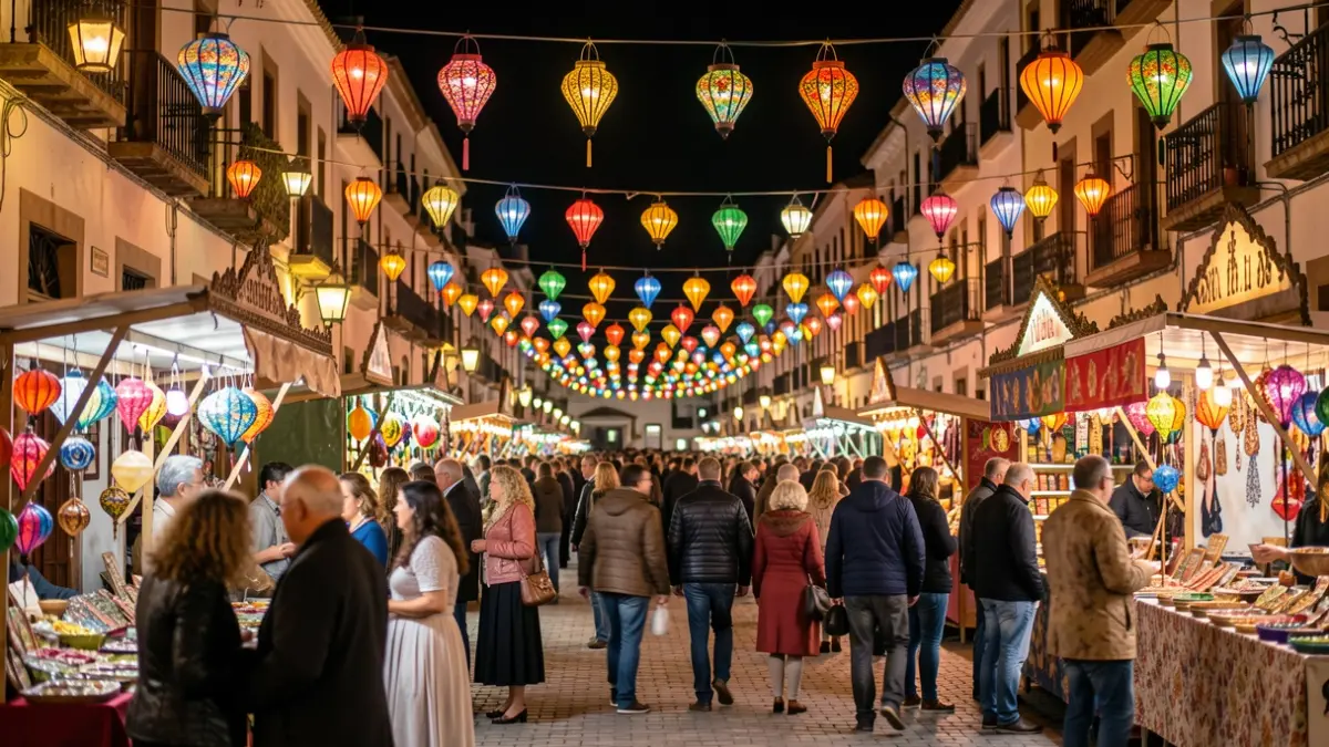 Generic image of the Mairena del Aljarafe Fair with lanterns and a festive atmosphere.