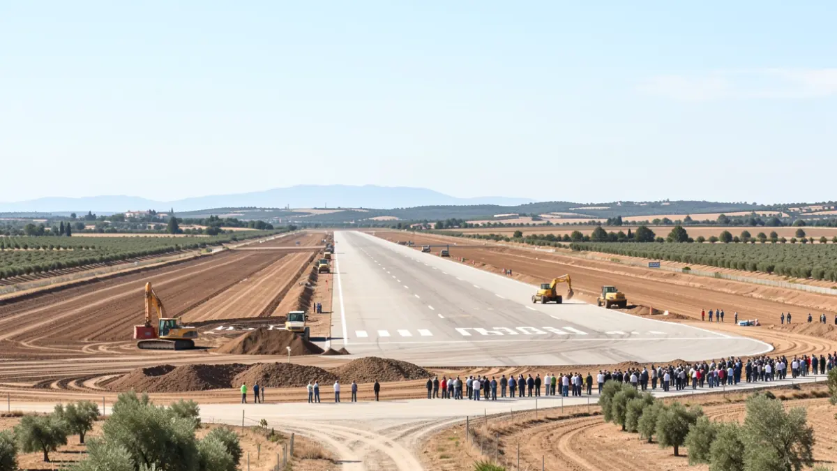 Imagen de las obras de construcción de la pista del futuro aeródromo en Hinojosa del Duque.