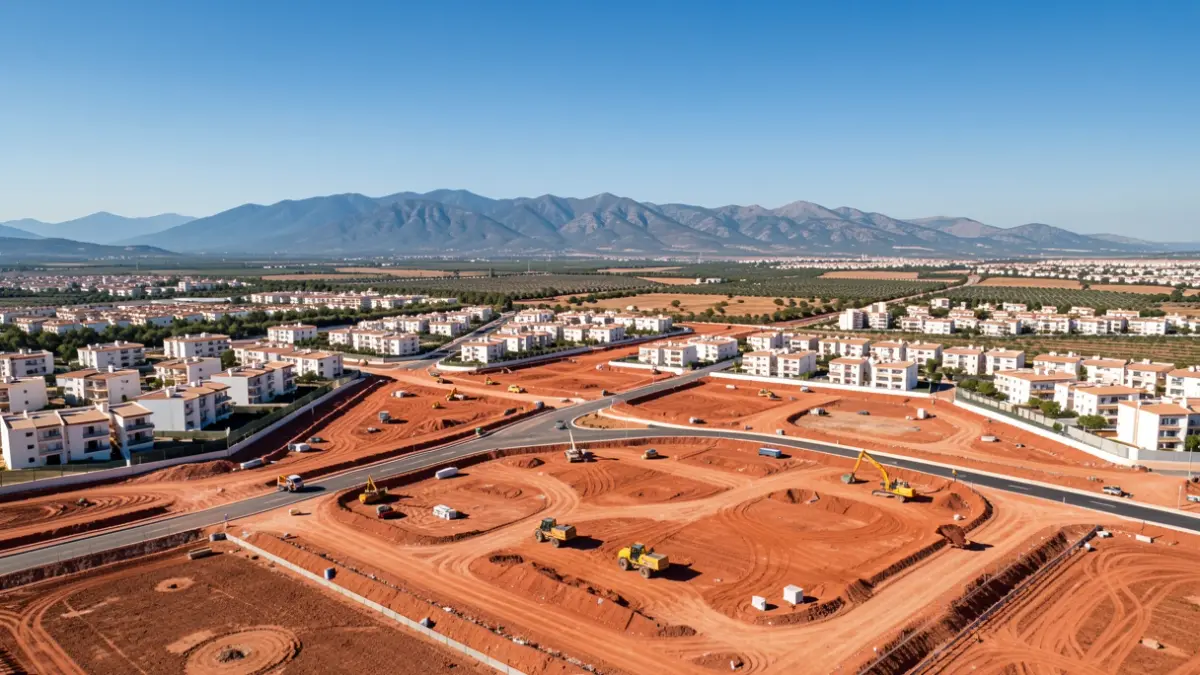 Aerial view of the construction of the new Ciudad Jardín de Poniente 2 neighborhood in Córdoba.