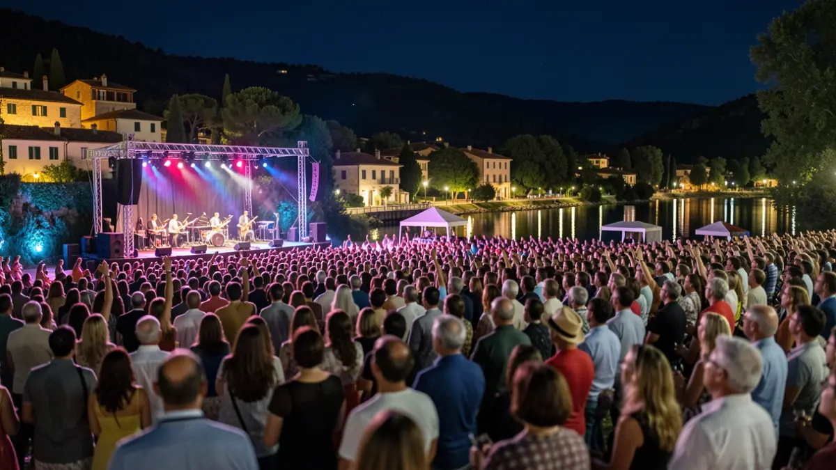 Imagen genérica de un festival de jazz nocturno con público disfrutando de la música.