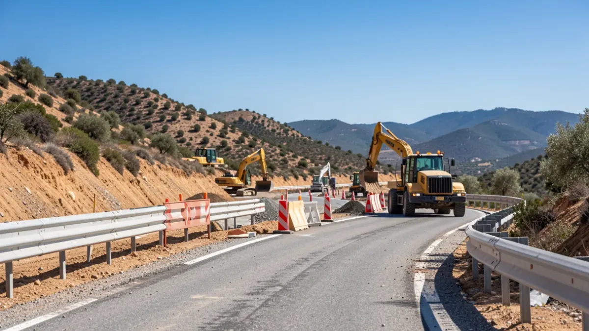 Road safety improvement works on the A-348 highway in Huécija.