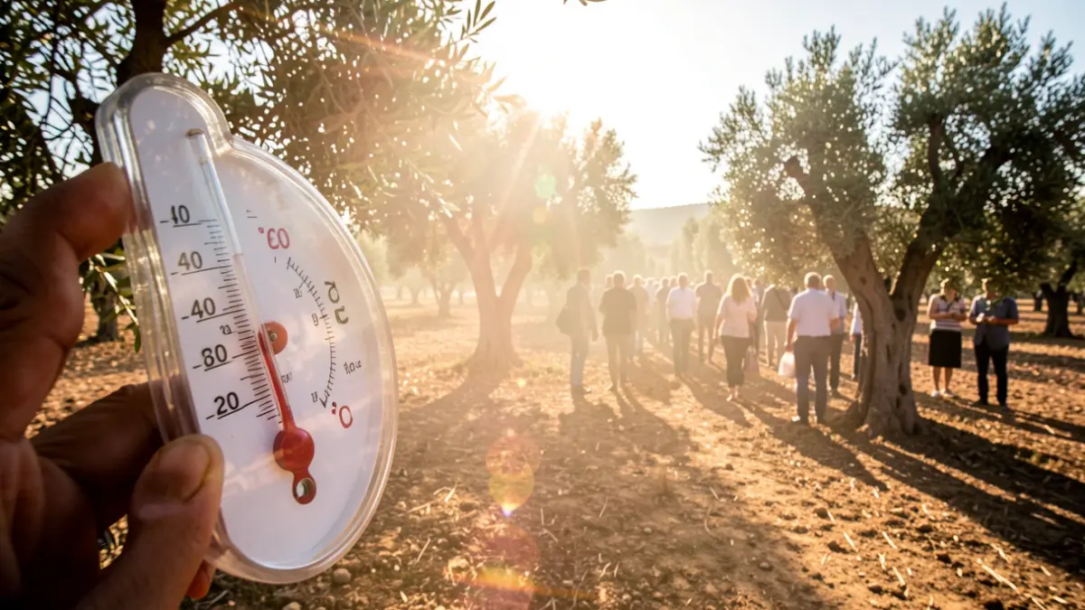 Generic image of a thermometer showing over 40 degrees in an Andalusian landscape under intense sun.