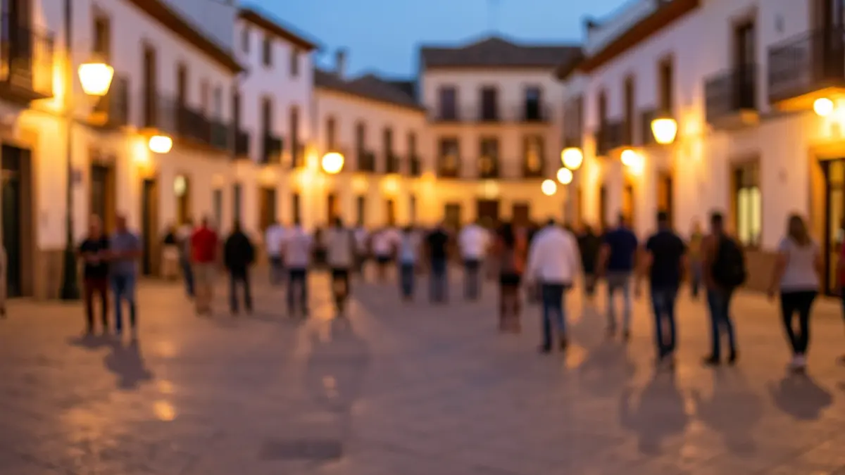 Imagen genérica de una plaza de pueblo andaluz al atardecer.