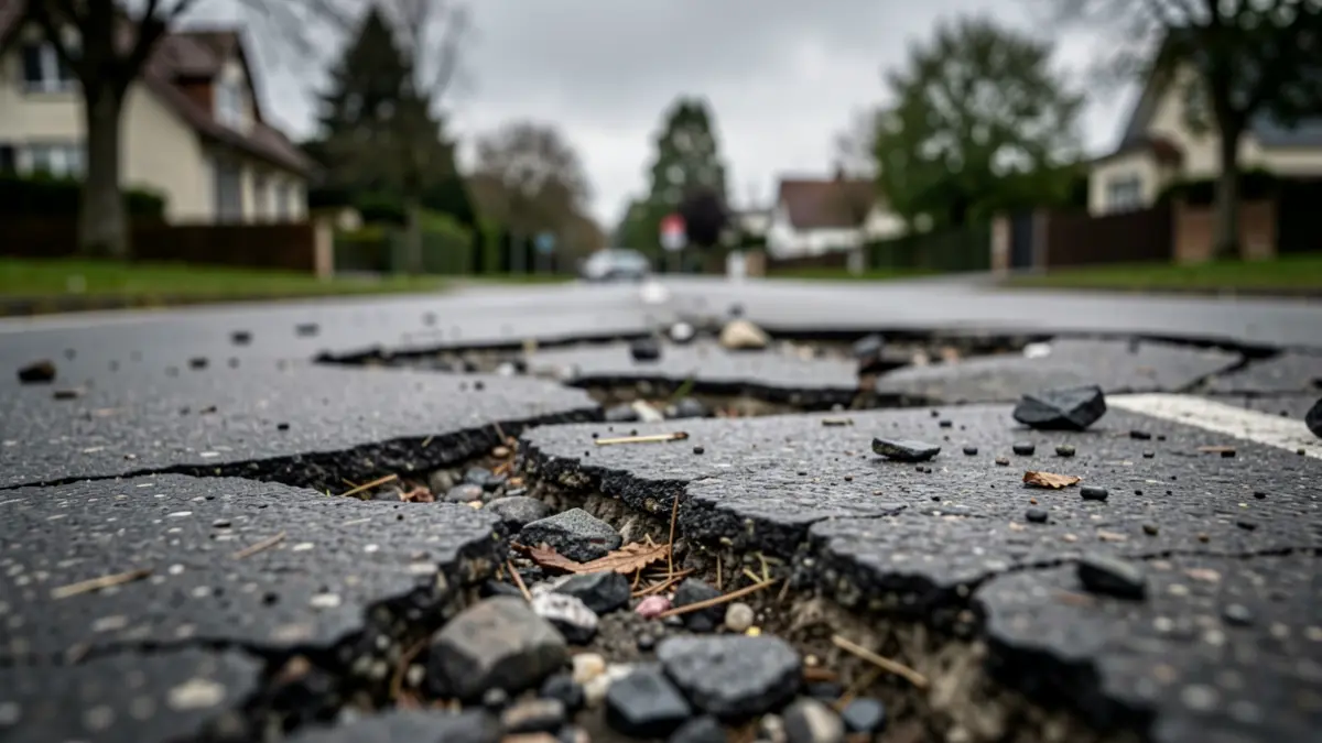 Image of road damage after a storm.