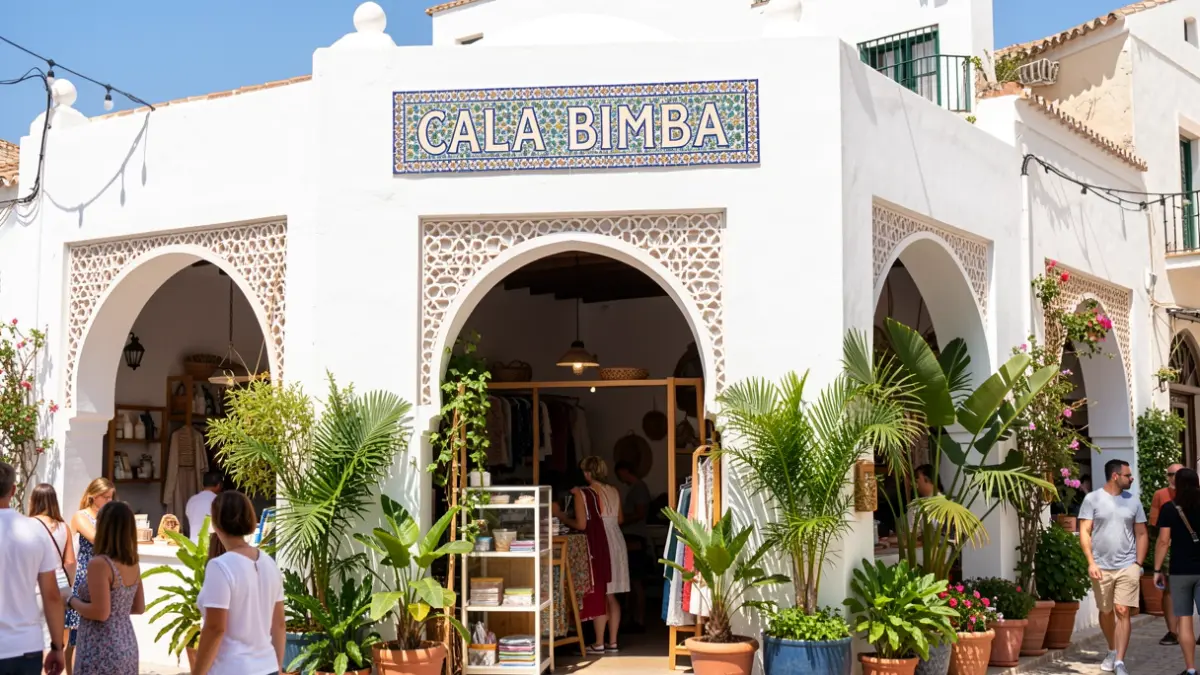 Facade of the CALA BIMBA pop-up store in Tarifa, inspired by Andalusian architecture.