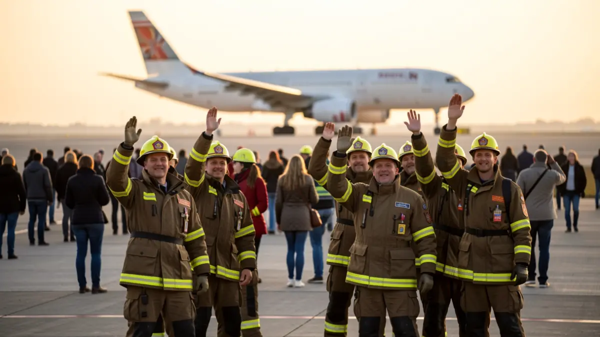 Imagen genérica de bomberos despidiéndose antes de un viaje.