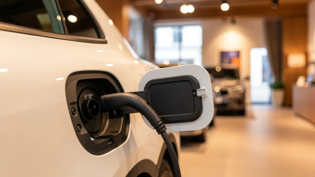 Imagen genérica de un coche eléctrico enchufándose en un concesionario.
