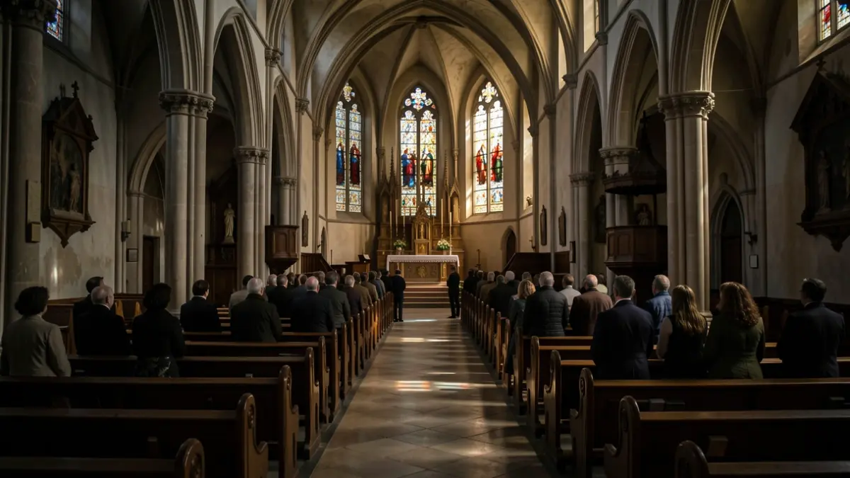 Generic image of a church interior with empty pews and dim lighting.
