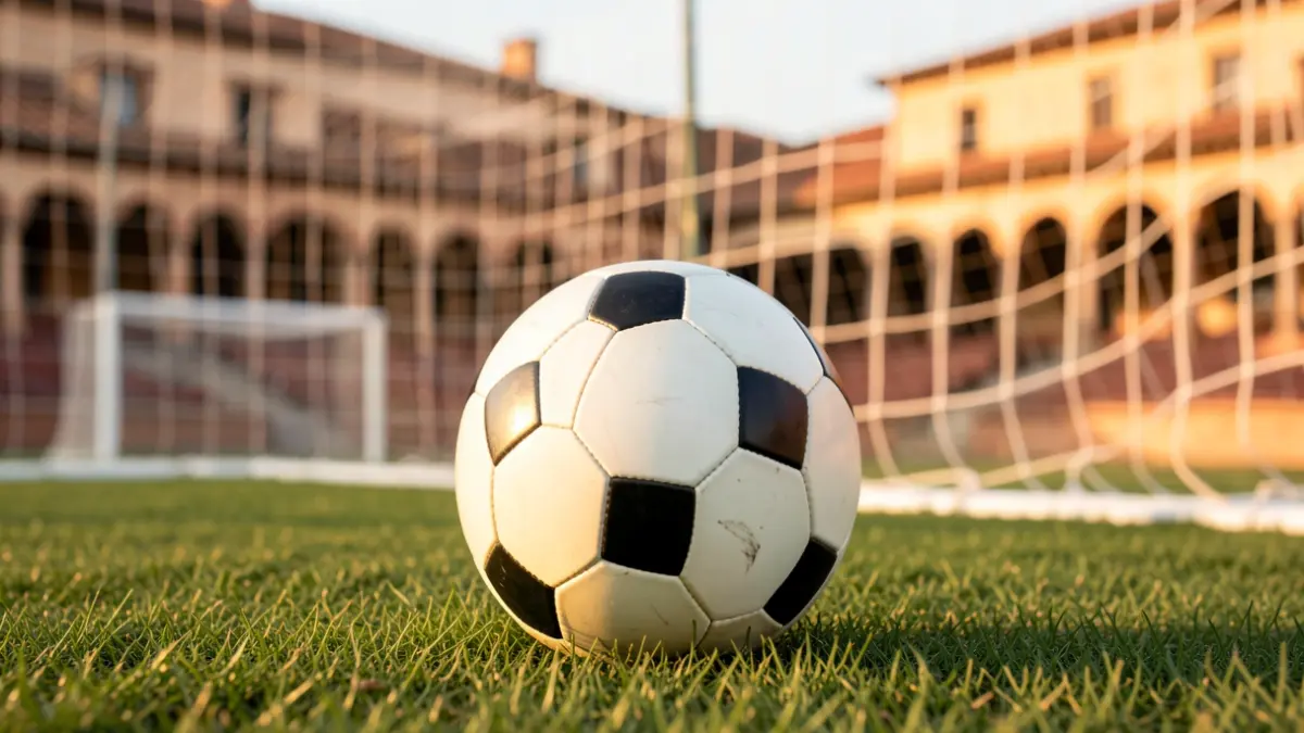 Generic image of a soccer ball on grass in a stadium.