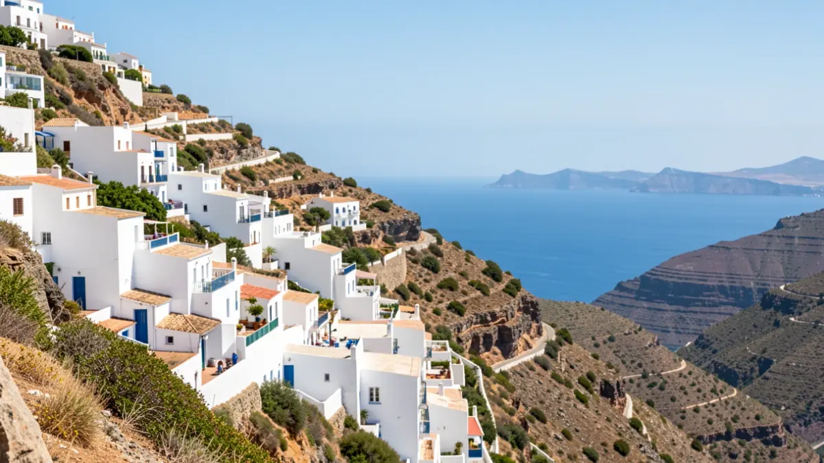 Casas blancas de Casares colgadas de la montaña con vistas al Mediterráneo y África.