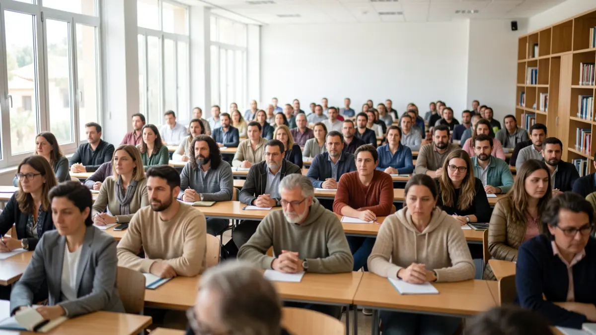 Generic image of people taking an exam in a university classroom in Andalucía.