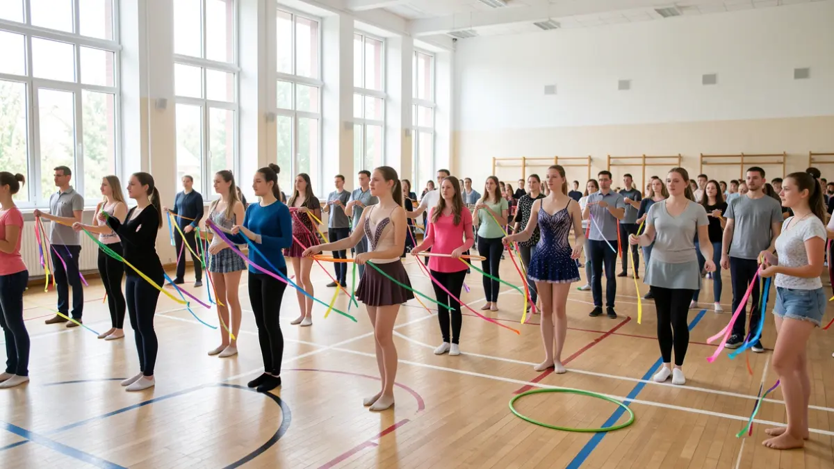 Imagen de jóvenes en una clase de gimnasia rítmica.