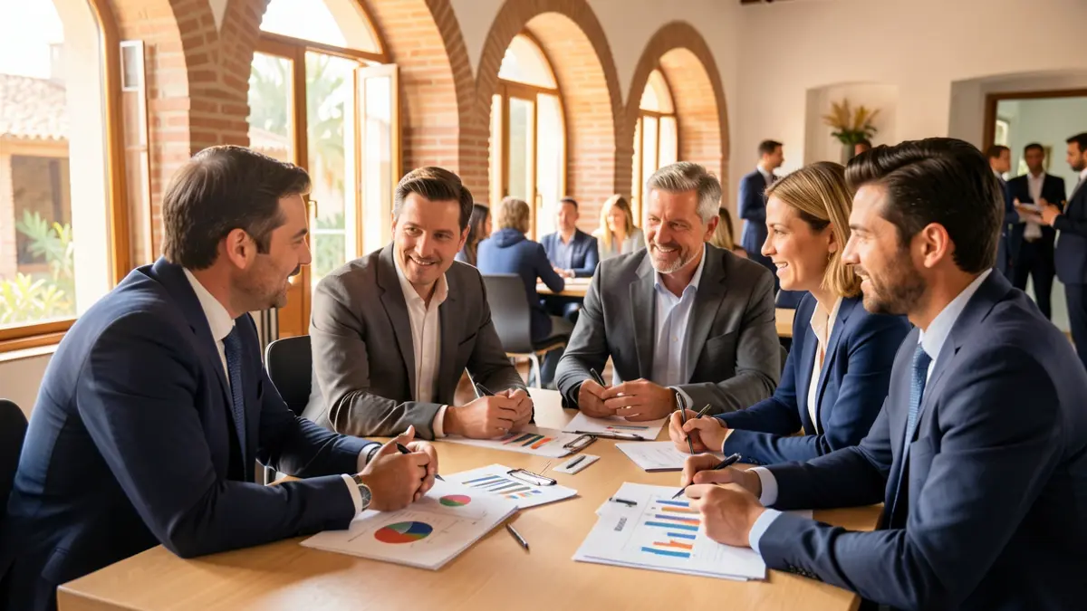 Image of professionals discussing in an office in Andalusia.