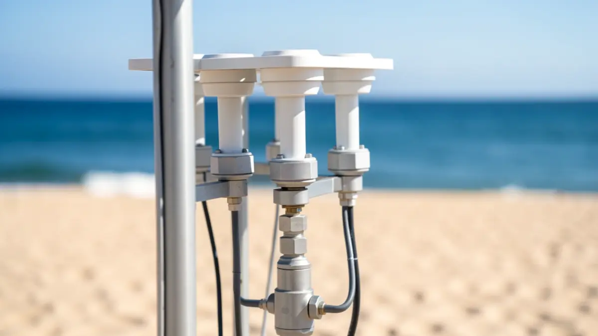 Estación meteorológica moderna instalada en la playa de la Cruz del Mar en Chipiona.